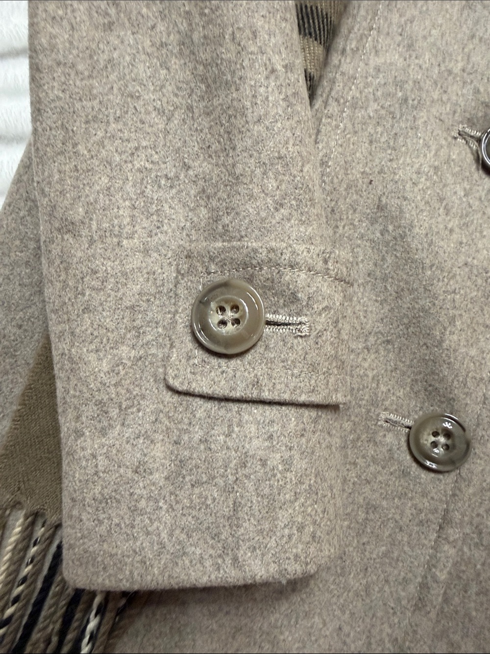 London Fog Taupe Wool-Blend Pea Coat with Olive-Striped Scarf - Picture 4 of 12